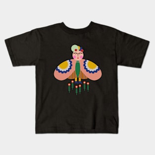 Cute Colorful feminist Frida kahlo butterfly summer flowers Kids T-Shirt